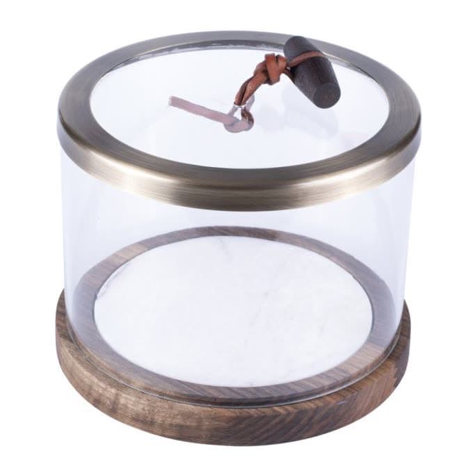 Round Amenity Box Copper Detail Walnut With Marble