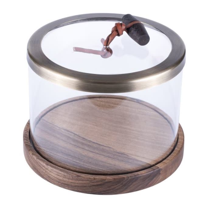 Round Amenity Box Copper Detail Walnut
