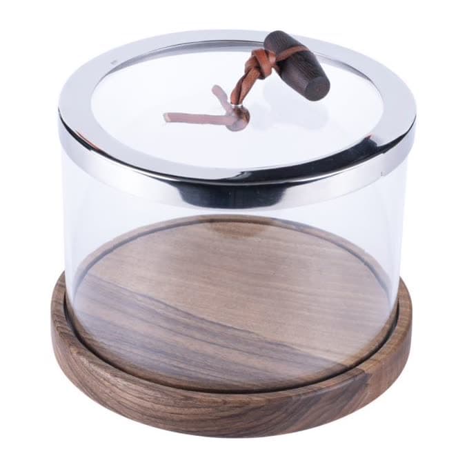 Round Amenity Box Stainless Detail Walnut