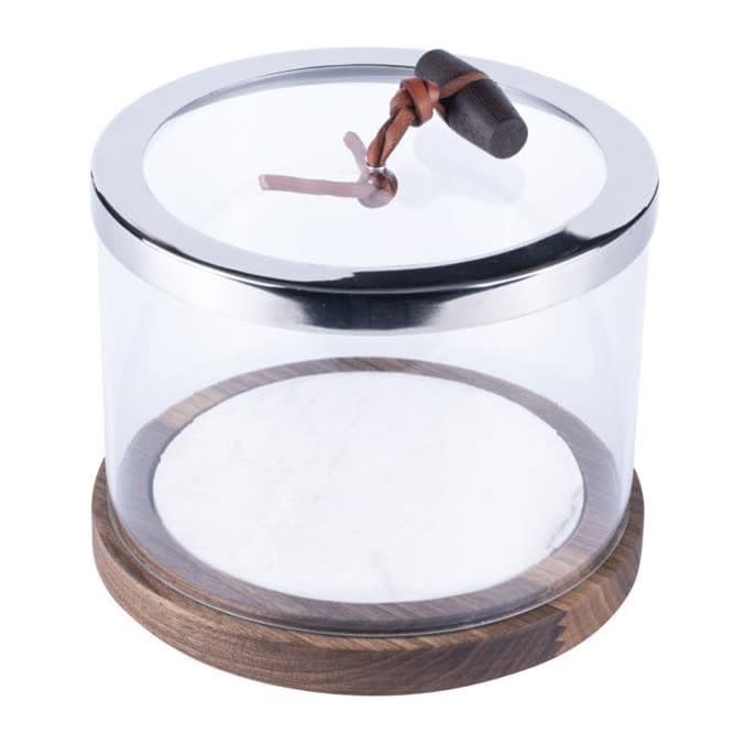 Round Amenity Box Stainless Detail Walnut With Marble
