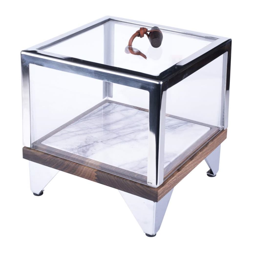 Square Amenity Box Stainless Leg Walnut