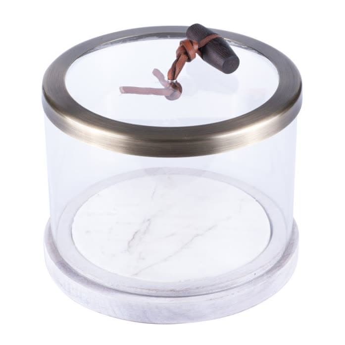 Round Amenity Box Copper Detail White Oak