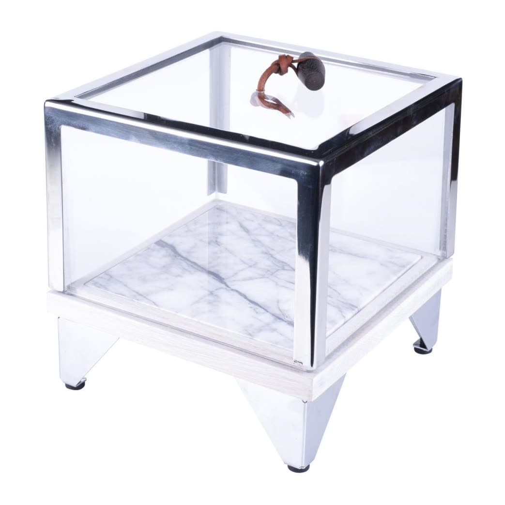 Square Amenity Box With Leg White Oak Stainless Detail